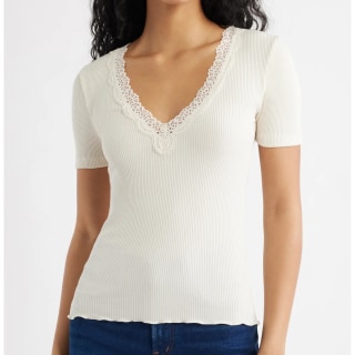 Madewell Lace Trim V-Neck Rib Top