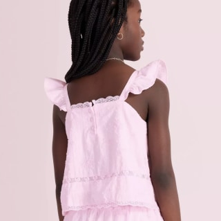 LoveShackFancy x Target Girls' Rebecca Alouette Rose Embroidery Ruffle Tank Top