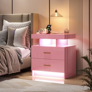Wade Logan Ashten 2-Drawer Nightstand with USB Port and LED Light