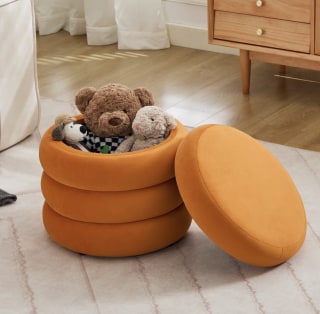 Ebern Designs Leiani Modern Round Upholstered Storage Ottoman