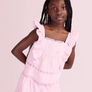 LoveShackFancy x Target Girls' Rebecca Alouette Rose Embroidery Ruffle Tank Top