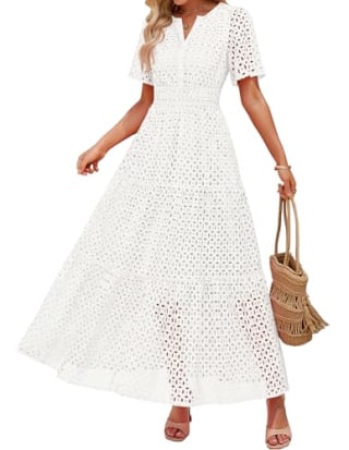 Zesica Short Sleeve Eyelet Maxi Dress