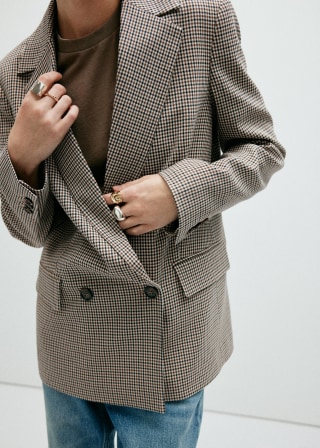 Mango Double-Breasted Micro-Houndstooth Jacket