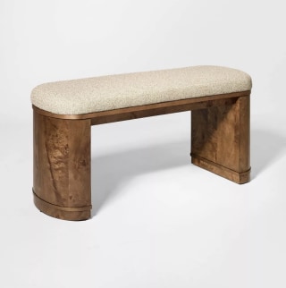 Threshold X Studio McGee Burled Wood Upholstered Bench Dark Brown