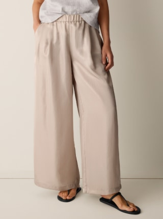 Eileen Fisher Lightweight Satin Shimmer Fulll-Length Wide Pant