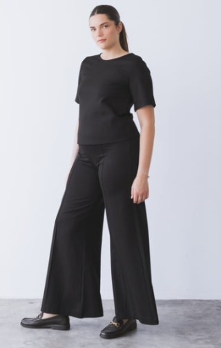 Ripley Rader Black Ponte Knit Standard Wide Leg Pant