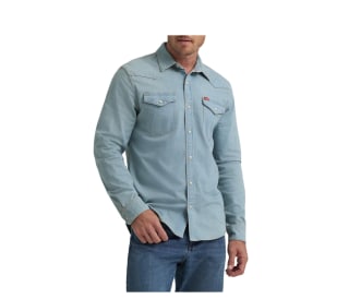 Wrangler Men's Slim Fit Long Sleeve Woven Twill Denim Shirt