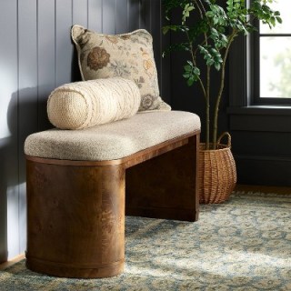 Threshold X Studio McGee Burled Wood Upholstered Bench Dark Brown
