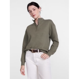 Scenario Waffle Knit Button Top with Long Sleeves
