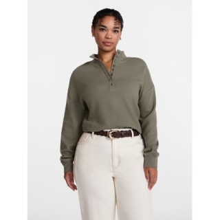 Scenario Waffle Knit Button Top with Long Sleeves
