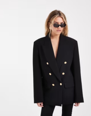 Asos Design Power Shoulder Double Breasted Blazer