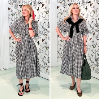 Yeokou Short Sleeve Gingham Shirt Dress