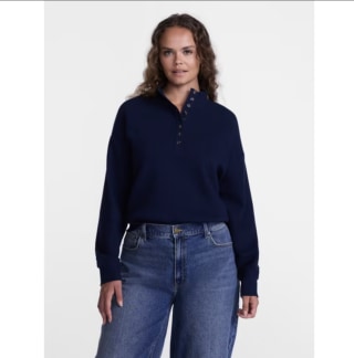 Scenario Waffle Knit Button Top with Long Sleeves