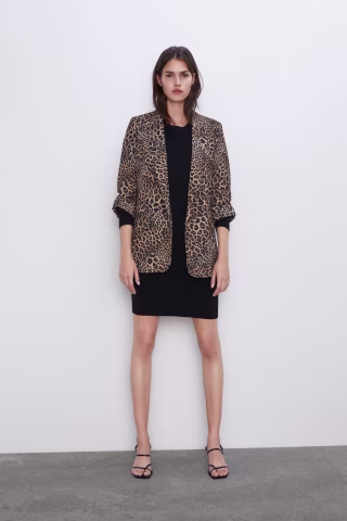 Animal Print Blazer with Rolled-Up Sleeves