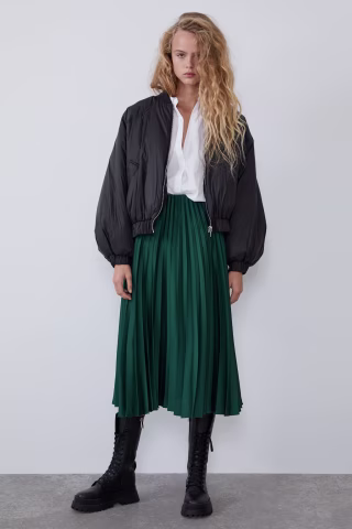 Pleated Satin Effect Skirt