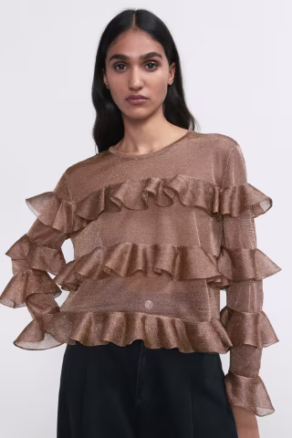 Ruffled Metallic Thread Top