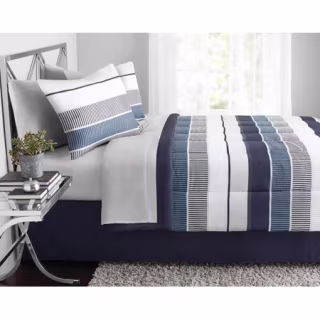 Mainstays Stripe Bed in a Bag Bedding Red Stripes Queen Set