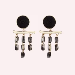 Greta Chandelier Statement Earring Clip On in Black Raffia & Horn