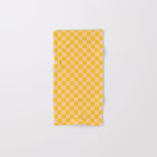 Deep Peach Orange and Amber Orange Checkerboard Hand & Bath Towel