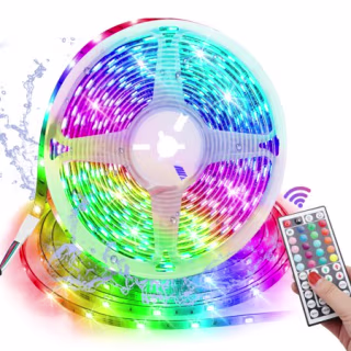 TSV 16.4ft/5M 300LED Waterproof RGB Muliticolor Changing Flexible LED Rope Lights TV Backlight Tape Strip Light Kit with 44Key IR Remote Control, 8-Brightness Level, Memory Function, 12V Power Supply