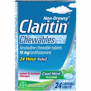 Claritin Allergy Medicine, Antihistamine, Cool Mint Chewable, 24 Ct. 2021 Product of the Year.