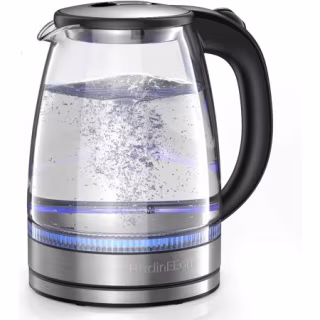 HadinEEon Electric Kettle 1.7L Glass Electric Tea Kettle (BPA Free) Cordless Teapot, Portable Electric Hot Water Kettle with Auto Shutoff Protection, Stainless Steel Lid & Bottom