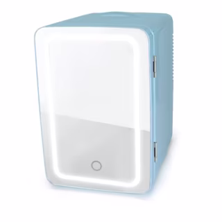 Personal Chiller LED Lighted Mini Fridge with Mirror Door, Blue