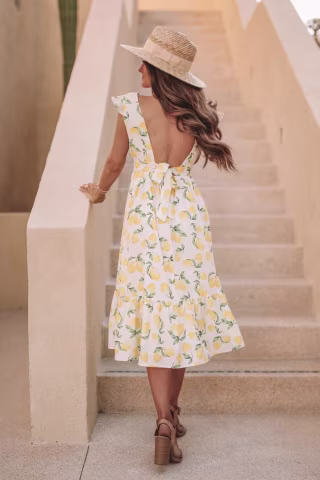 CAITLIN COVINGTON X PINK LILY The Capri Lemon Print Midi Dress