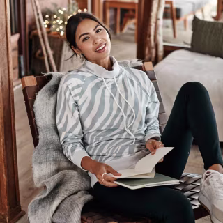 The Softest French Terry Funnel Neck Pullover | $95