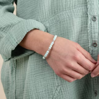 Mint Green Celeste Beaded Bangle in Shiny Silver