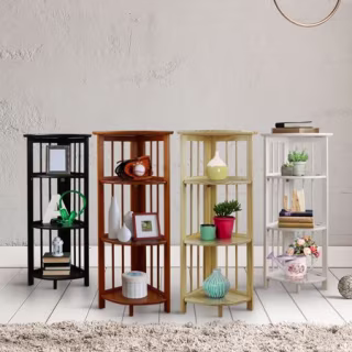 4-Shelf Corner Folding Bookcase-Natural
