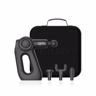 FitRx Handheld Therapeutic Percussion Massage Gun with 5 Speed Settings, 3 Arm Angles, and 4 Swappable Heads for Premium Back & Muscle Relief