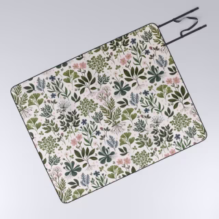 Herbarium ~ vintage inspired botanical art print ~ white Picnic Blanket