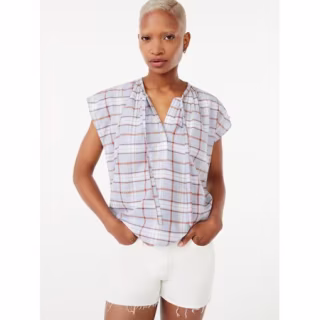 Free Assembly Women's Tie Neck Shirred Top