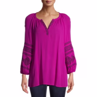 The Pioneer Woman Embroidered 3/4 Sleeve Peasant Tunic Top