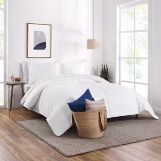 Gap Home Washed Denim Reversible Organic Cotton Comforter Set, Twin, White, 2-Pieces