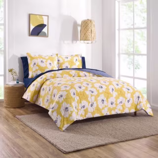Gap Home 70's Floral Reversible Organic Cotton Blend Comforter Set, Twin, Yellow, 2-Pieces