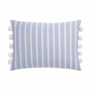 Gap Home Yarn Dyed Chambray Stripe Decorative Oblong Throw Pillow with Pom Trim Blue 20" x 14"