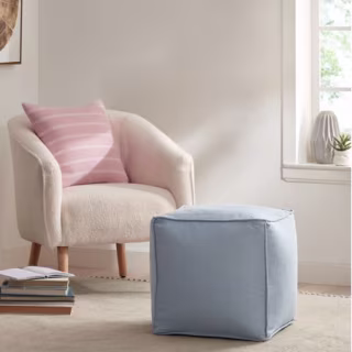 Gap Home Washed Denim Indoor Floor Pouf Light Blue 16" x 16" x 16"