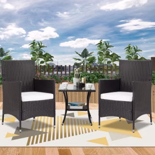 Outdoor Dining Table and Chairs Set, 3pcs Patio Furniture Sets with Glass Dining Table and 2 Sofas