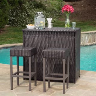 Colina Outdoor 3 Piece Wicker Bar Island Set, Multibrown