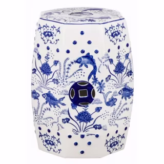 Safavieh Cloud 9 Chinoiserie Indoor/Outdoor Garden Patio Stool, Blue