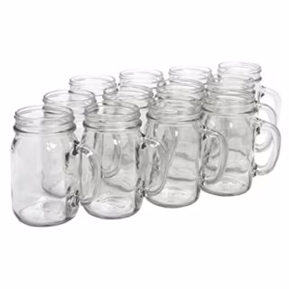 North Mountain Supply - NMS J40014 - No Lids Glass Pint Mug Handle Mason Drinking Jars - Case of 12