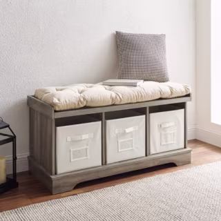Woven Paths Storage & Tufted Bench, Grey