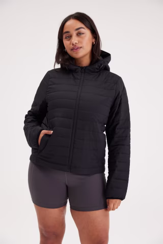 Girlfriend Collective Black Hooded Packable Puffer