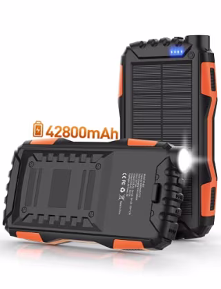 Mregb Solar Power Bank,Solar Charger,42800mAh Power Bank,Portable Charger,External Battery Pack 5V3.1A Qc 3.0 Fast Charging Built-in Super Bright Flashlight (Orange)
