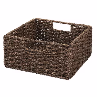 mDesign Natural Woven Seagrass Closet Storage Organizer Basket Bin - Collapsible - for Cube Furniture Shelving in Closet, Bedroom, Bathroom, Entryway, Office - 5.25" High, 2 Pack - Chestnut Brown