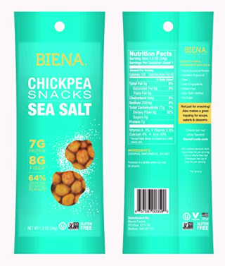 Biena Vegan Non-GMO Baked Chickpea Snacks, Sea Salt, 10 Count