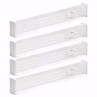 mDesign Adjustable, Expandable Drawer Organizer/Divider - Foam Ends, Strong Secure Hold, Locks in Place - for Bedroom, Bathroom, Closet, Office, Kitchen Storage - 2.5" High, 4 Pack - White