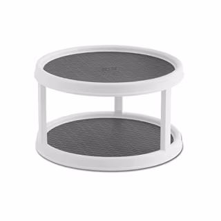 Copco 2555-0187 Non-Skid 2-Tier Pantry Cabinet Lazy Susan Turntable, 12-Inch, White/Gray